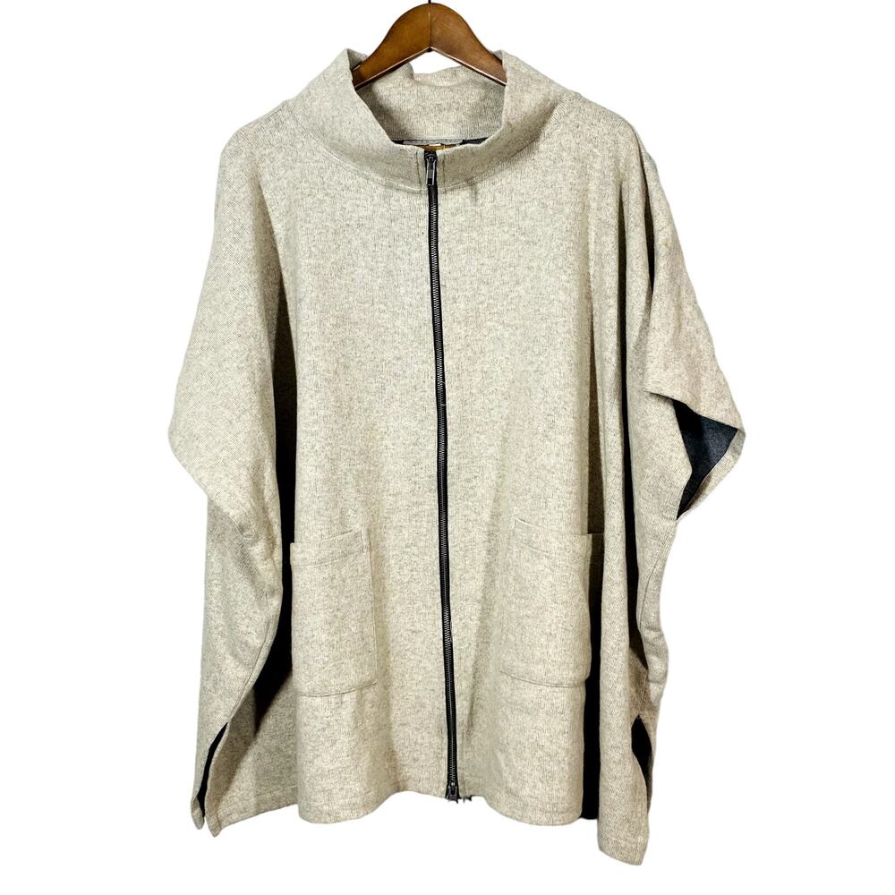 Bryn Walker Pip Wool Blend Poncho Sleeveless Jacket Cape Wrap Heather Sand - S